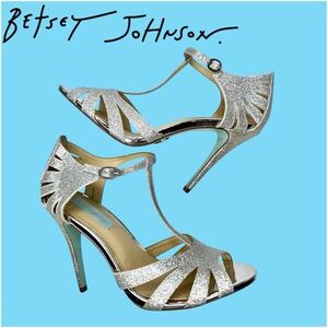 Blue by Betsey Johnson "Tee" Silver Glitter Stiletto Heel Strappy Sandals